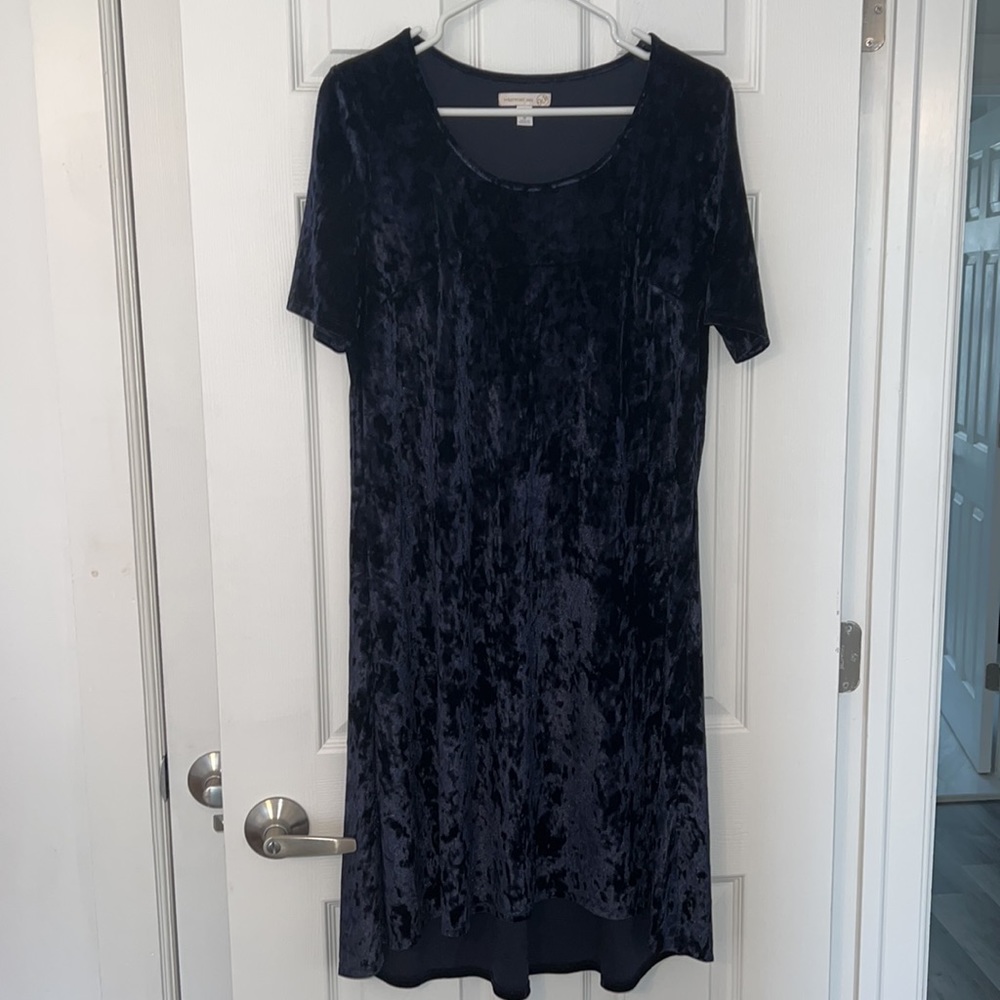 Dress Barn - Crushed Velvet Swing Dress - Navy